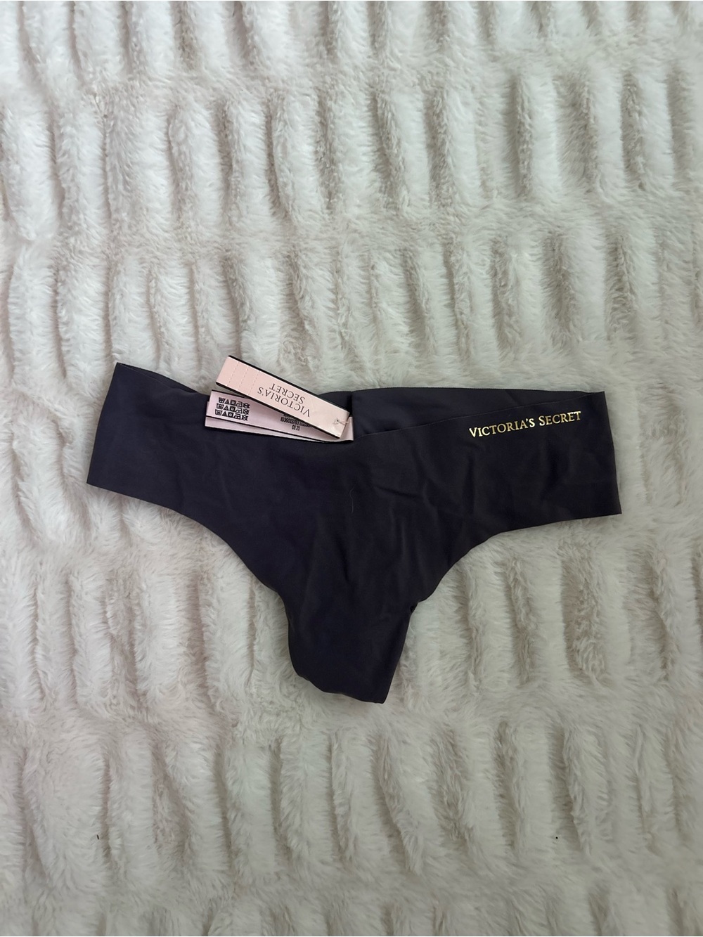 Victoria's Secret Dark Grey Seamless Thong with Gold Logo